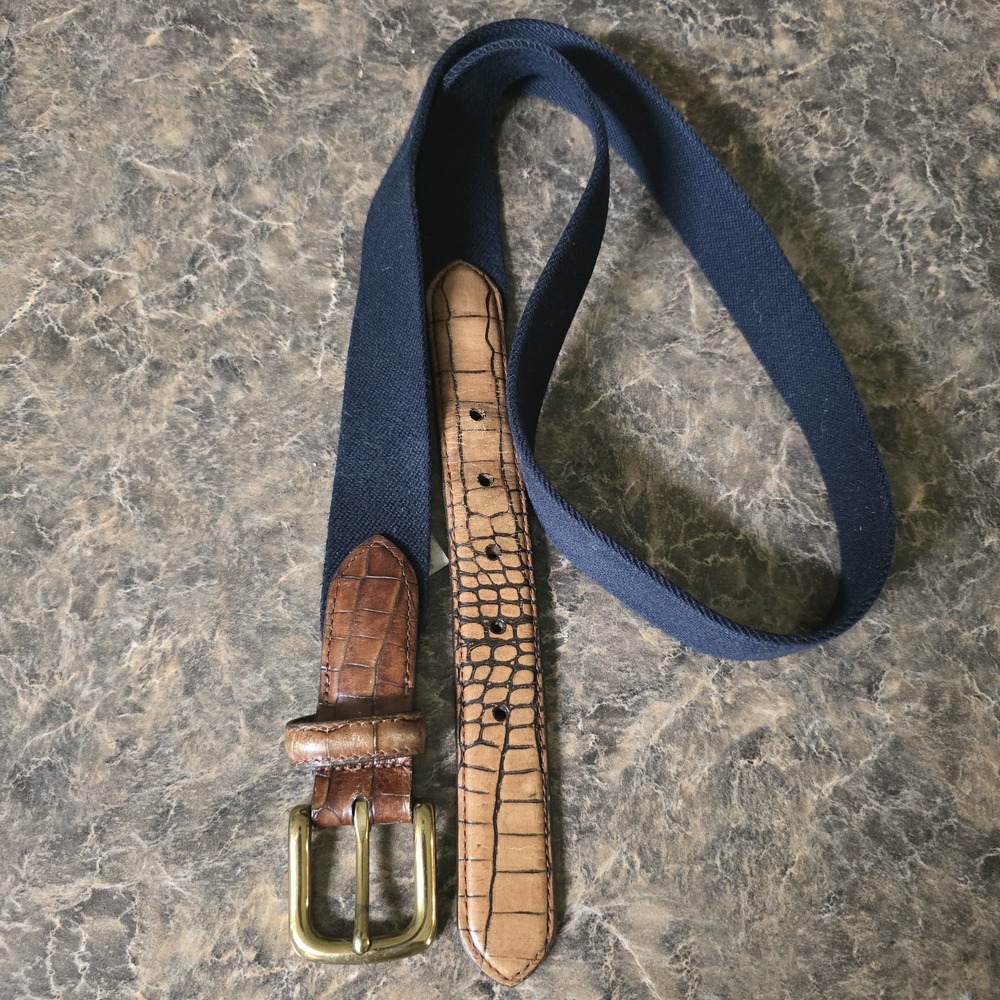 Orvis Men's Belt Size 42‎  Navy/Brown Solid Brass Buckle Made in USA